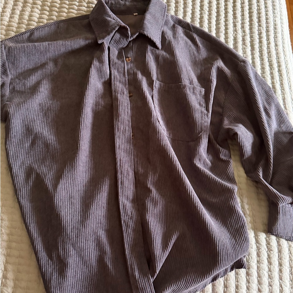 Corduroy Button-Up Shirt - Gray